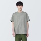 [무인양품]  남성 저지 크루넥 반소매 티셔츠 (오버핏 반팔) LIGHT GREEN*STRIPE