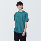 [무인양품]  남성 저지 크루넥 반소매 티셔츠 (오버핏 반팔) GREEN STRIPE