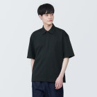 [무인양품]  남성 시원한 UV 컷 피케 와이드 5부소매 폴로 셔츠 (오버핏 반팔) BLACK