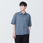 [무인양품]  남성 시원한 UV 컷 피케 와이드 5부소매 폴로 셔츠 (오버핏 반팔) SMOKY BLUE