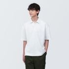 [무인양품]  남성 시원한 UV 컷 피케 와이드 5부소매 폴로 셔츠 (오버핏 반팔) WHITE