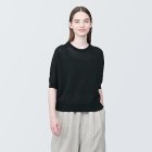 여성 · UV 컷 헴프 혼방 · 크루넥 5부소매 스웨터 BLACK