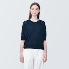 여성 · UV 컷 헴프 혼방 · 크루넥 5부소매 스웨터 NAVY