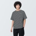 [무인양품]  남성 워싱 태번수 보트넥 5부소매 티셔츠 (오버핏 반팔) BLACK PATTERN