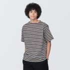 [무인양품]  남성 워싱 태번수 보트넥 5부소매 티셔츠 (오버핏 반팔) DARK BROWNxPATTERN