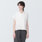 여성 · 통기성이 좋은 서커 · 오픈 칼라 반소매 셔츠 WHITE